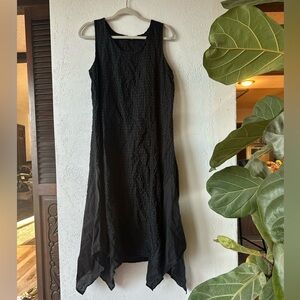 Linnea Linen Lagenlook Asymmetrical Handkerchief Hem Black Textured Dress Flax S